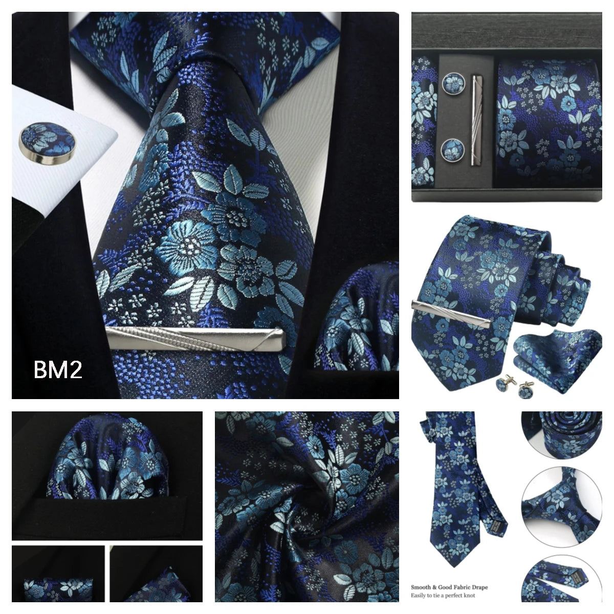 Luxury 100% Silk Paisley Floral Men’s Necktie Set | Business Tie with Matching Pocket Square & Formal Accessories