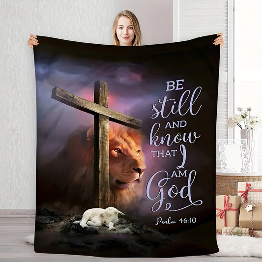 [Christian Throw Blanket] 1pc Inspirational Christian Theme Flannel Throw Blanket - Soft Warm Polyester Knit Fabric