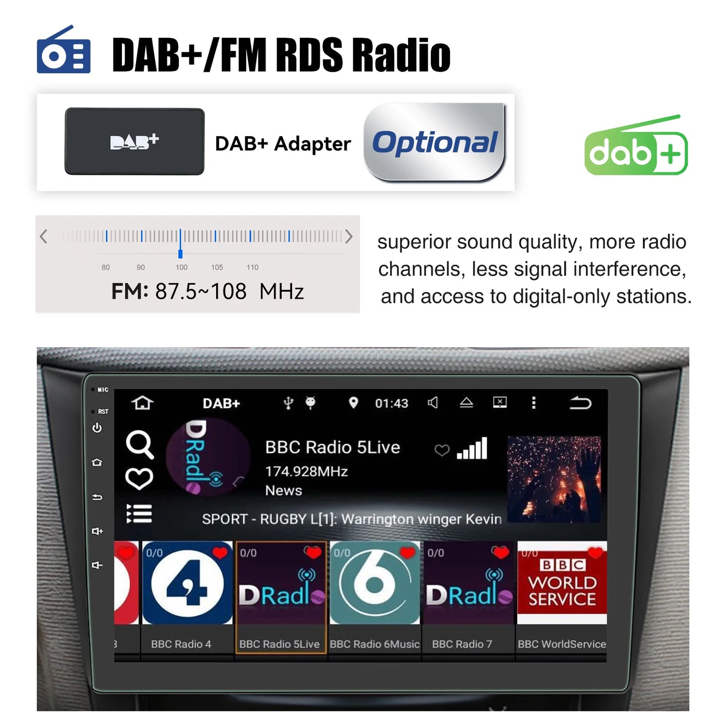 ESSGOO Android 14 Car Stereo . 7”/9”/10” Touchscreen with Wireless CarPlay, Android Auto, GPS Navigation & Bluetooth