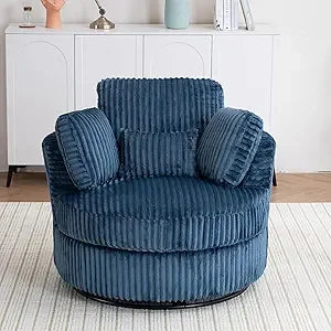 Swivel Accent Chair, 360-Degree Swivel Modern Round Barrel Comfy Corduroy Leisure Reading Single Arm Chair with Thick Cushion &