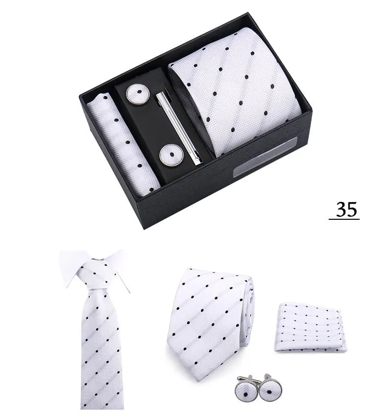 Tie Men With Box Top Quality Business Ties Hanky Cufflink Set Clips Green Necktie Corbatas For Men Wedding In Gift Box Gravatas