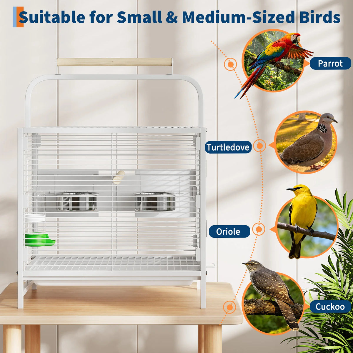 Portable Stainless Steel Travel Bird Cage for Small Parrots