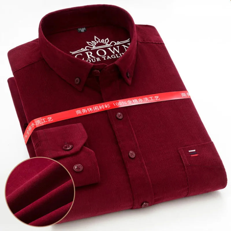 Men’s Oversized Corduroy Long Sleeve Shirt.  Casual Relaxed Fit Button Up