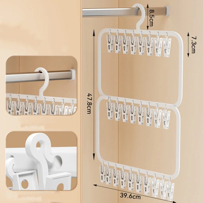 Multi-Clip Sock & Laundry Drying Hanger for Socks, Underwear, Baby Clothes & Delicates