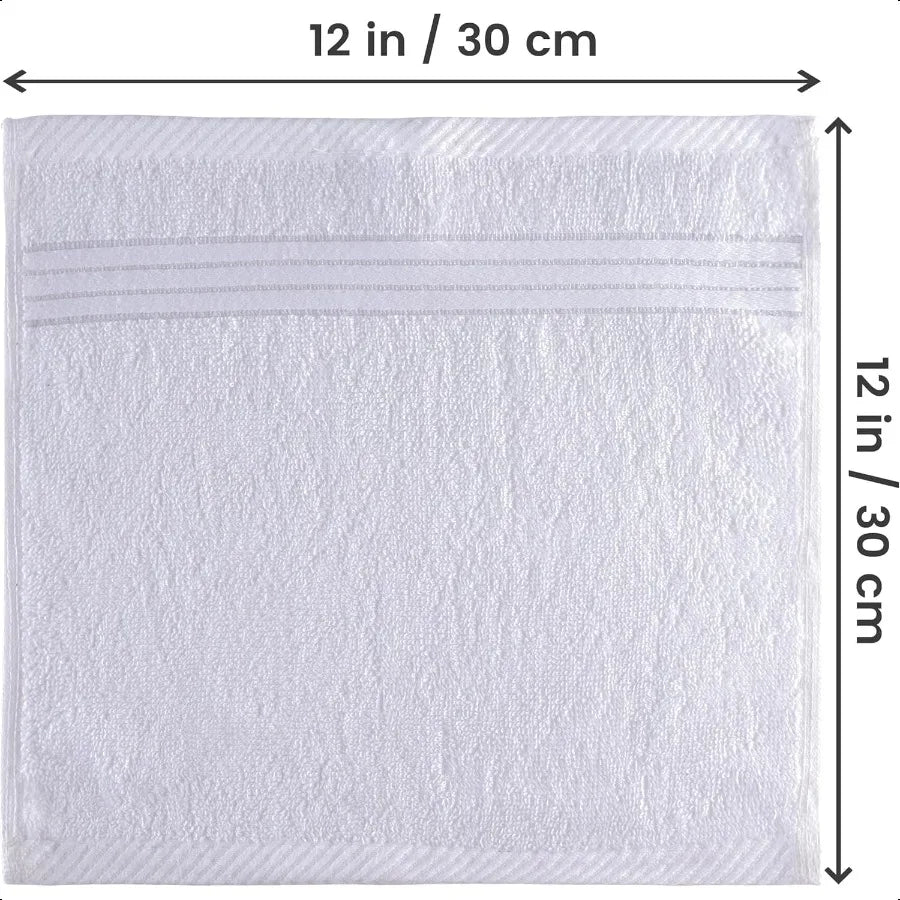 Cotton Washcloths Set 12x12 Inches 12 Pack White Absorbent