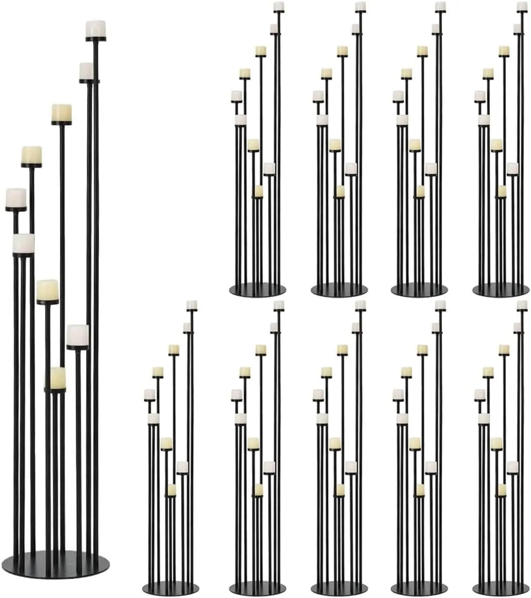 10-Piece Black Tall Floor Candle Holder Set. Elegant Metal Candelabra Stands for Weddings, Parties & Home Décor