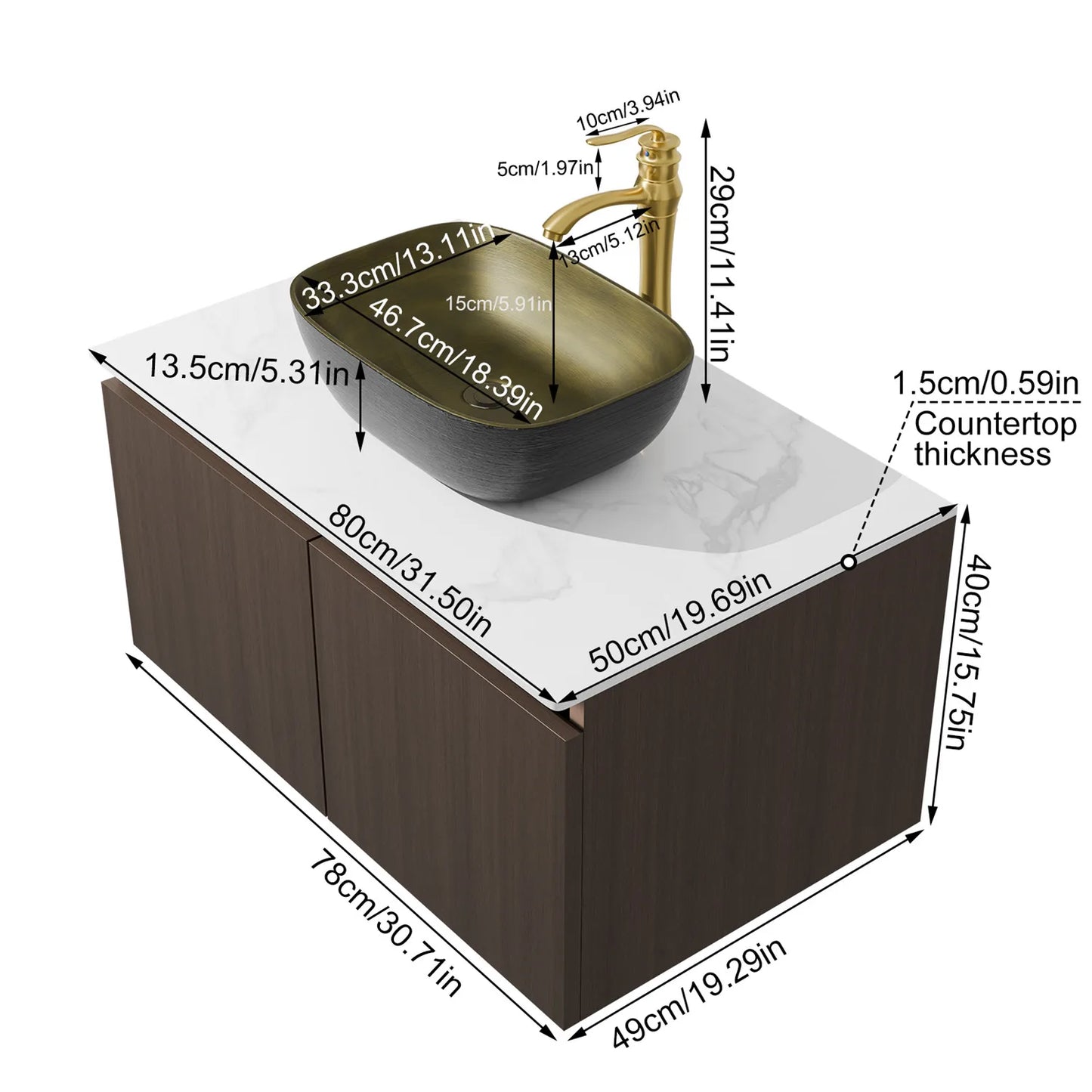 Floating Vanity Bathroom with Sink Combo, Wall Mounted Modern Vanity, Bathroom Cabinet Vanity with Sink Ceramic Basin Faucet
