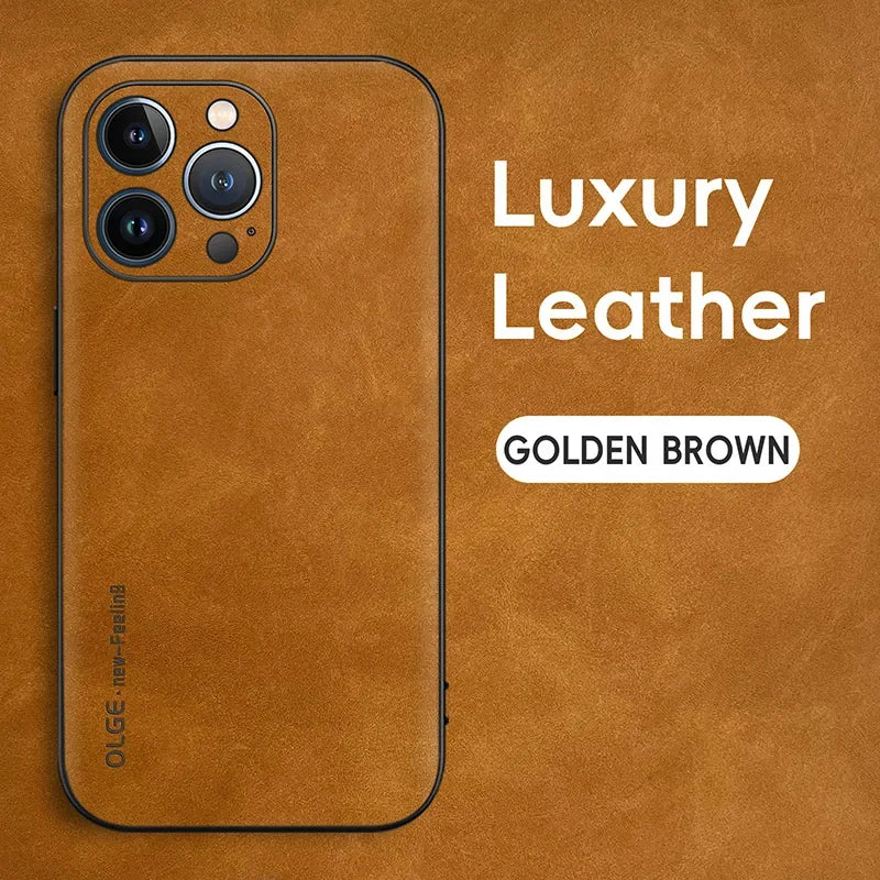 Luxury Leather iPhone Case . Slim Shockproof Protective Phone Cover