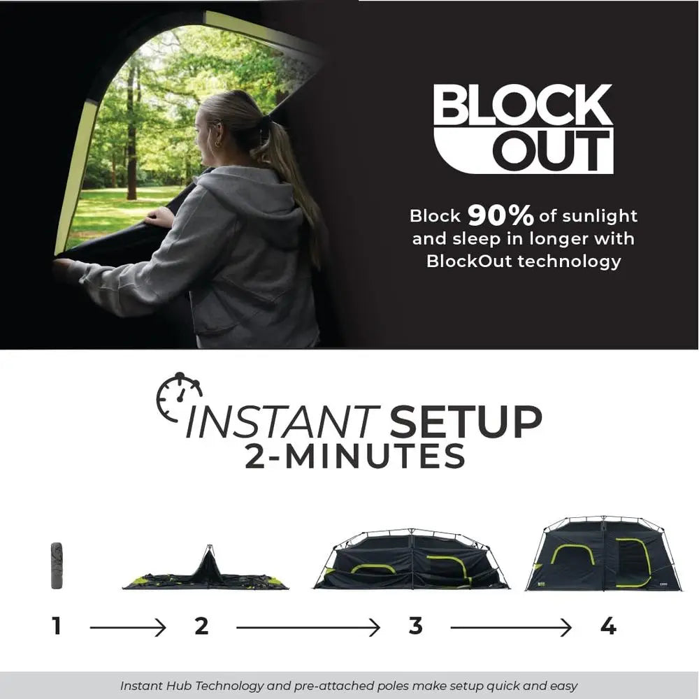 Blackout Instant Cabin Tent – Large Family Dark Room Camping Tent with Easy Setup
