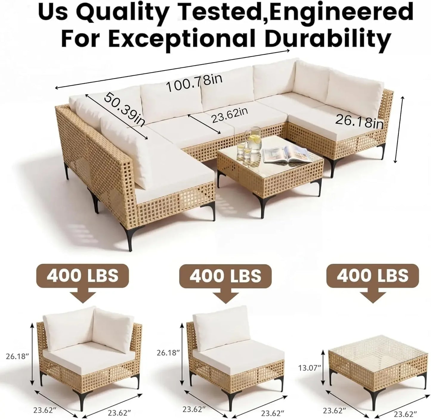Devoko 7 Piece Outdoor Wicker Sectional Patio Furniture Set with Cushioned Seating