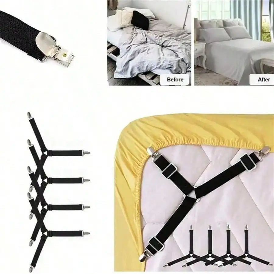 4-Piece Adjustable Bed Sheet Fastener Set .Triangle Mattress Sheet Clips