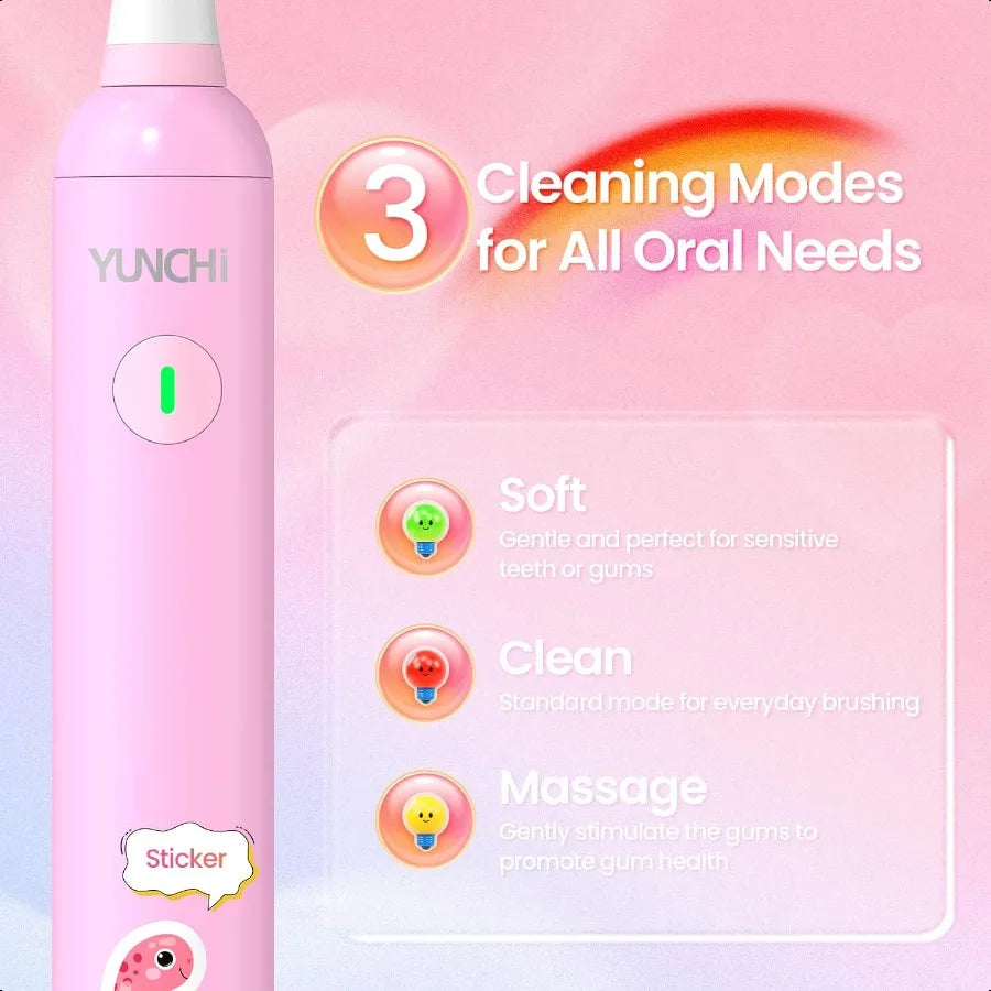 K5 Electric Toothbrush Rechargeable with Waterproof Stickers odes with 2 Minutes Timer Toddler Sonic Toothbrush for Girls Ages