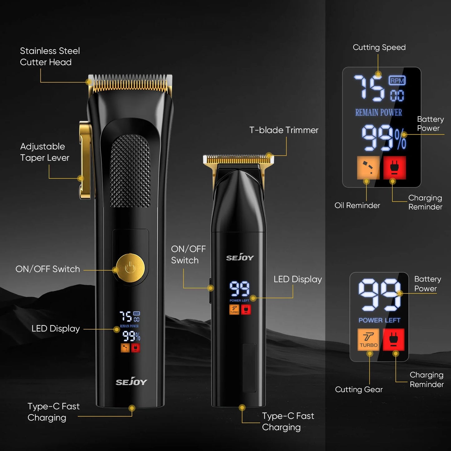 Professional Full Metal Combo Kit Barber Hair Clipper for Men Electric Beard Hair Trimmer Rechargeable Hair Cutting Machine