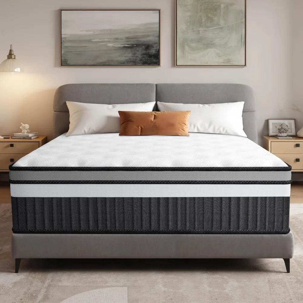 14in King Size Mattress, Cooling Memory Foam Mattress in a Box, Medium-Firm for Pressure Relief & Comfort Sleep, Fiberglass Free