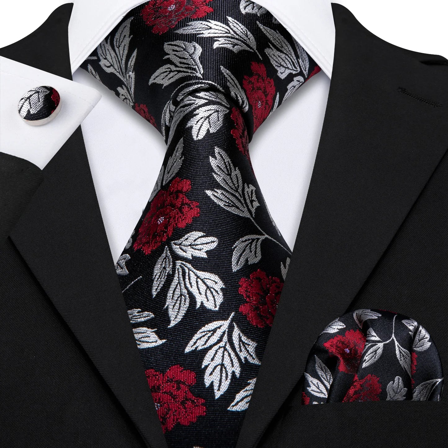 Men’s Luxury Brown Floral Silk Necktie .Elegant Wedding, Business & Formal Dress Tie