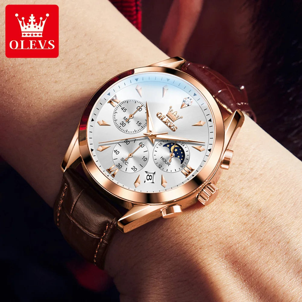 Men’s Elegant Dress Watch – Rose Gold-Tone Case & Brown Leather-Style Strap
