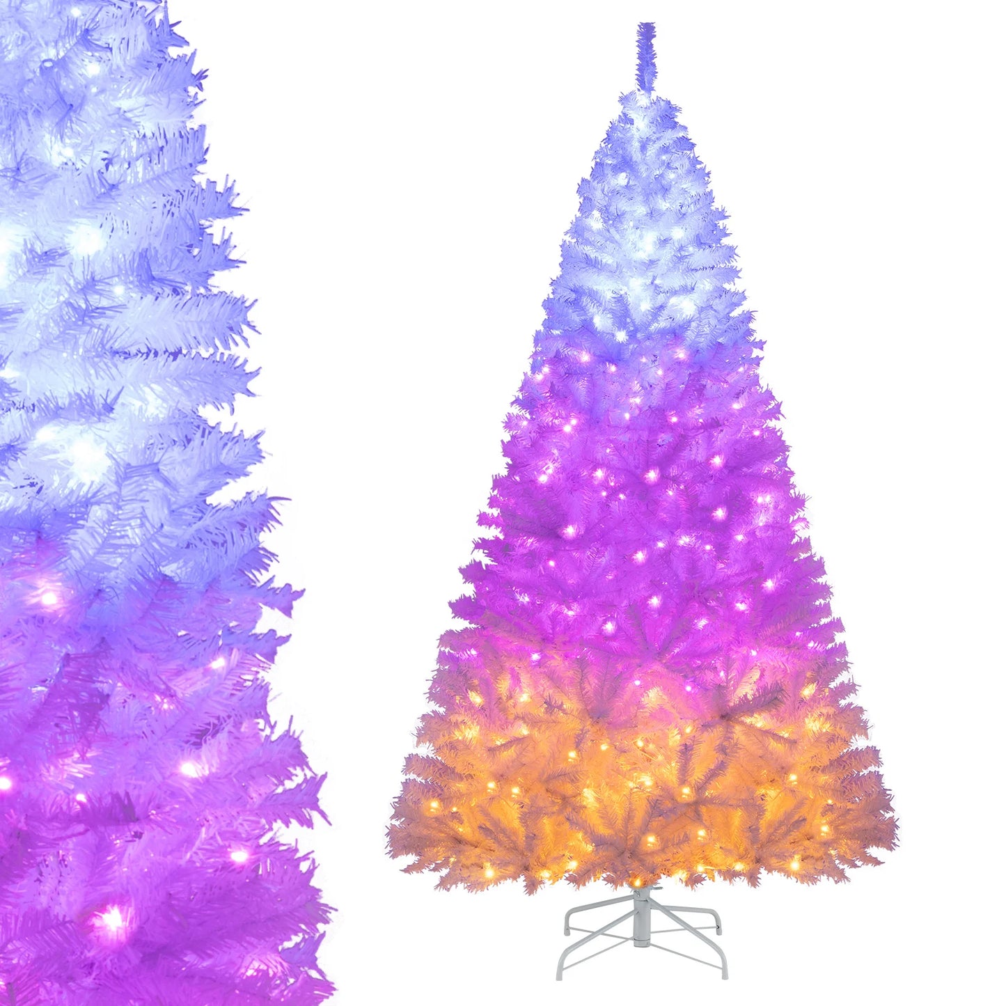 6FT–7.5FT Pre-Lit Artificial Christmas Tree  Color Changing LED Holiday Tree with Hinged Branches
