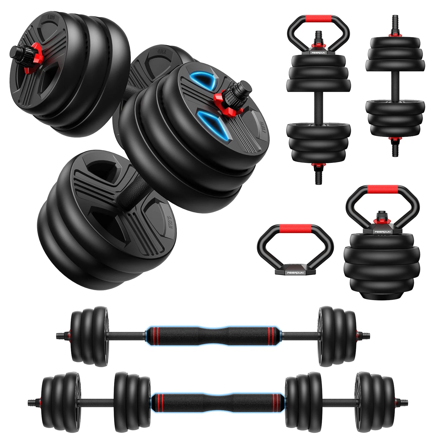 5-in-1 Adjustable Dumbbell Set . Multi-Weight Home Strength Training Equipment