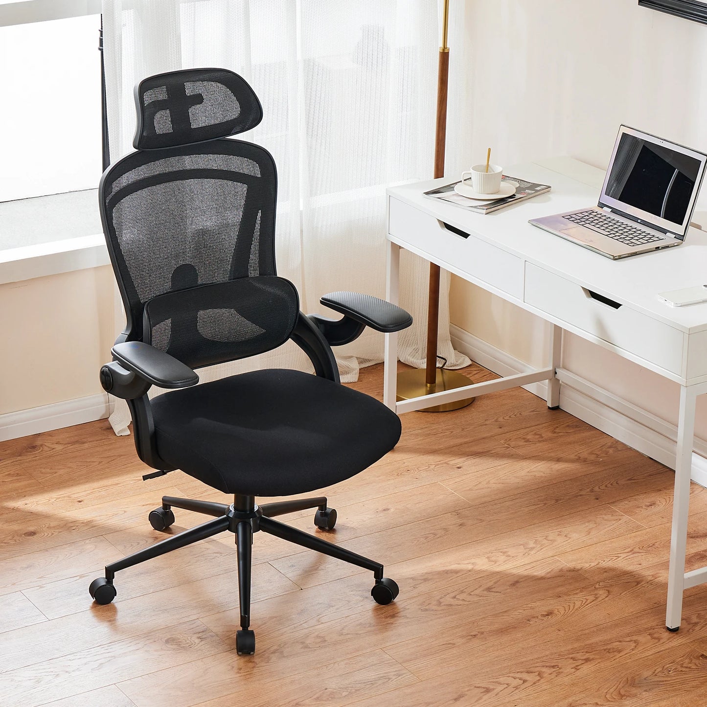 JHK Ergonomic Mesh Office Chair with Adjustable Lumbar Support, High Back, 120° Recline, Flip-Up Armrests & Headrest