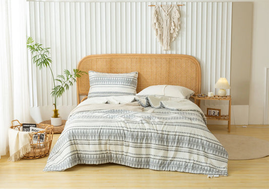 Ultra-Soft Boho Comforter Sets, Lightweight Brushed Microfiber Bohemian Chic Striped  Bedding Quilt Down Comforter Pillowsham