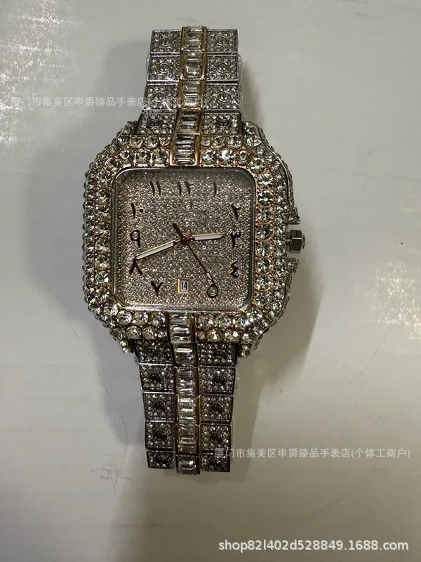 Luxury Iced-Out Square Men’s Watch. Diamond Style Fashion Timepiece
