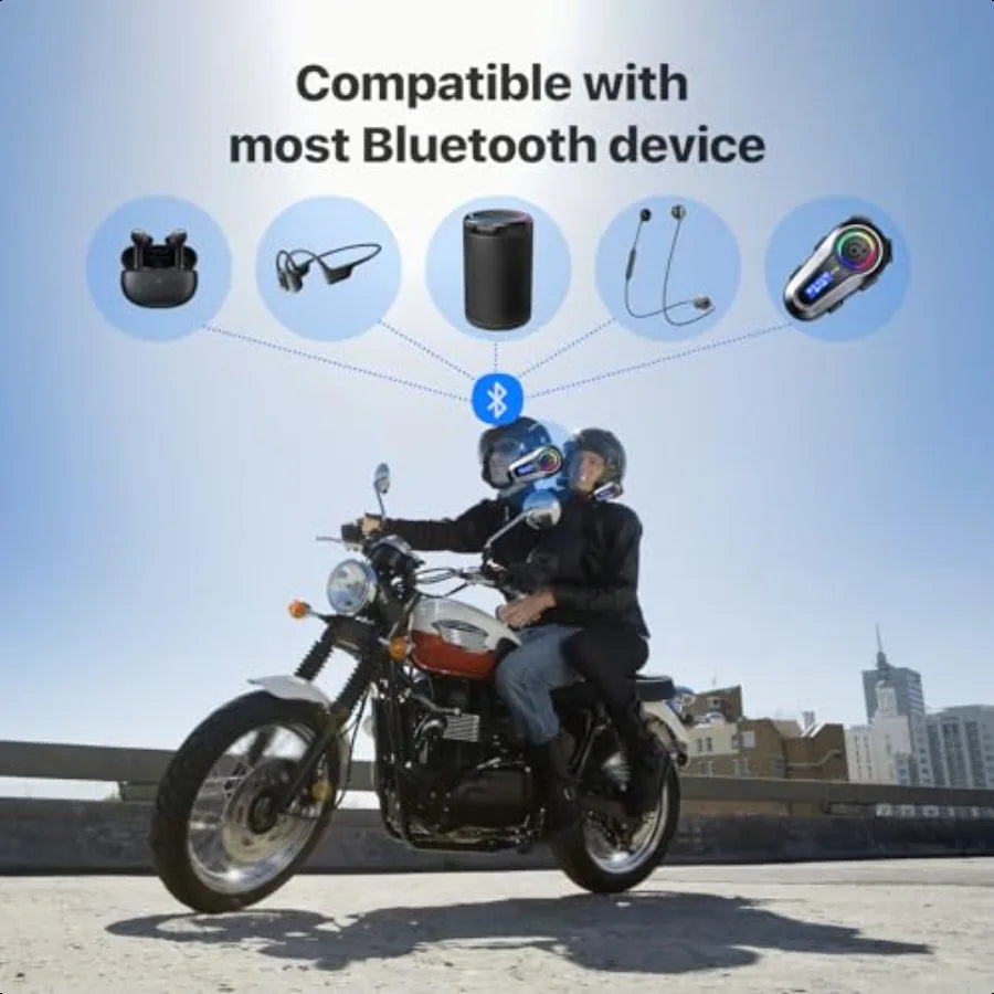 Motorcycle Bluetooth Headset 2 Riders Intercom Headphone Motorcycle Helmet Speakers with Noise CancellationMusic Sharing for Mo