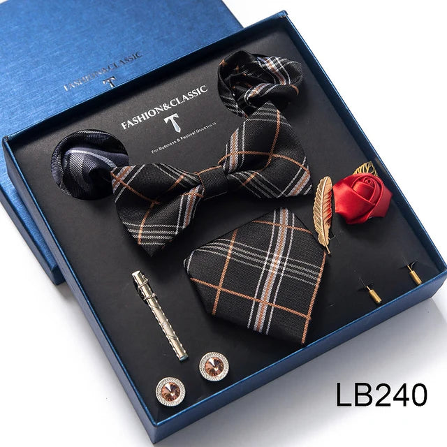 Men’s Novelty Silk Tie Gift Set. Necktie, Pocket Square & Accessories