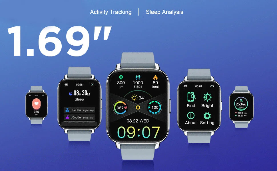 1.69” Bluetooth Smart Watch with Fitness & Health Tracking