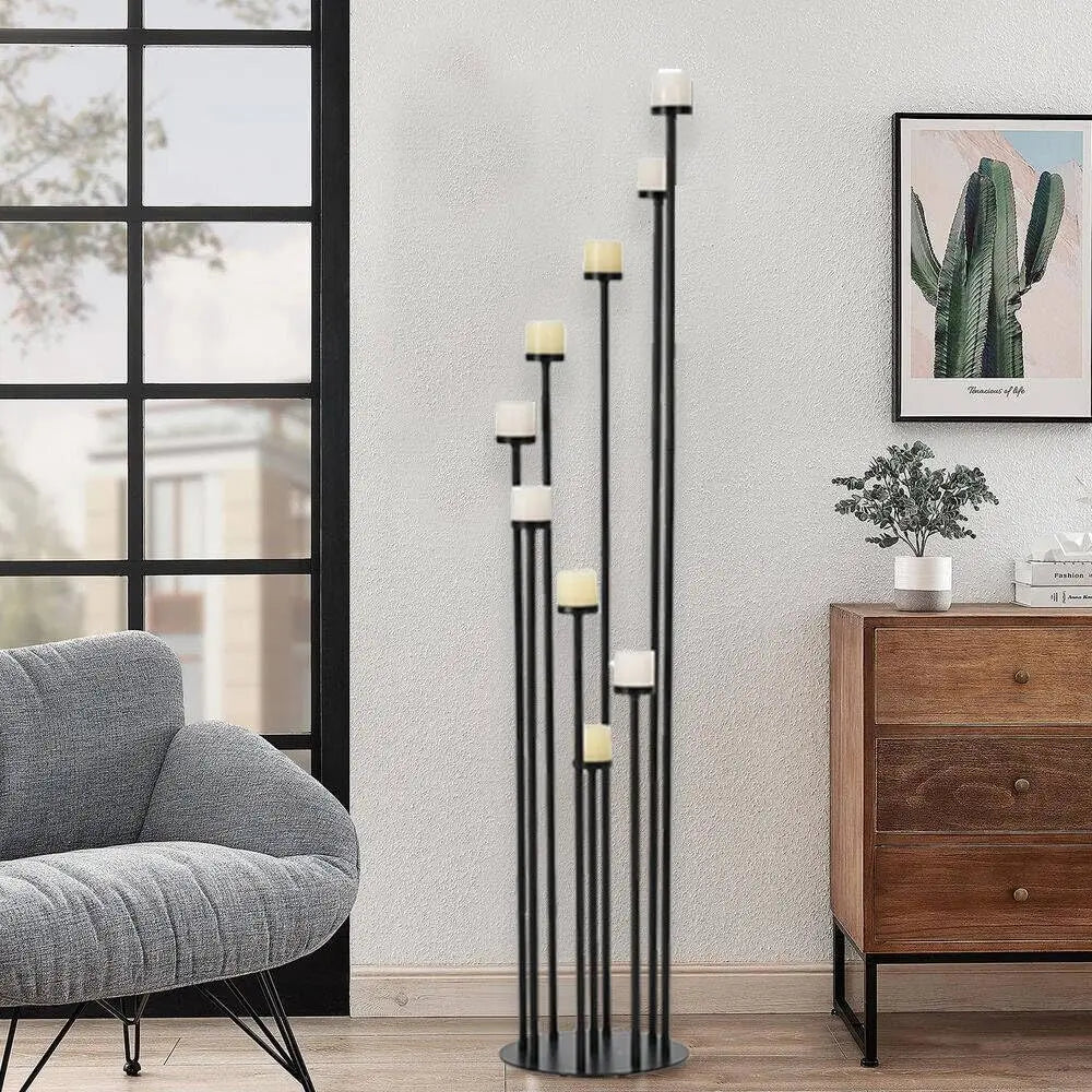10-Piece Black Tall Floor Candle Holder Set. Elegant Metal Candelabra Stands for Weddings, Parties & Home Décor