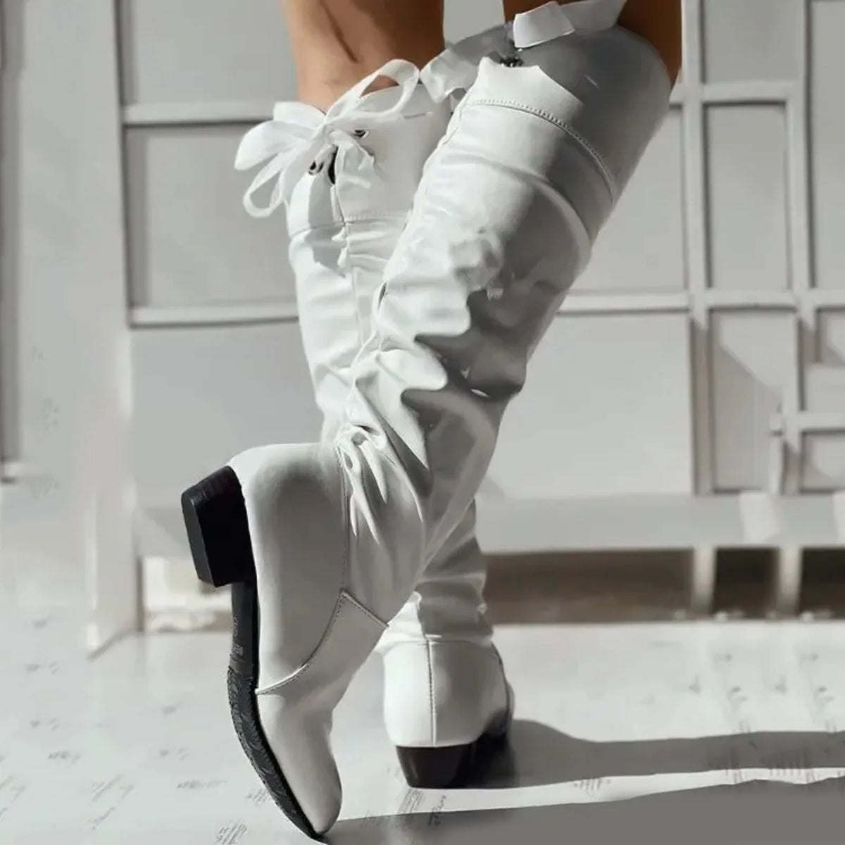 Women’s Bow-Tie Knee-High Boots | Chunky Heel Tall Boots