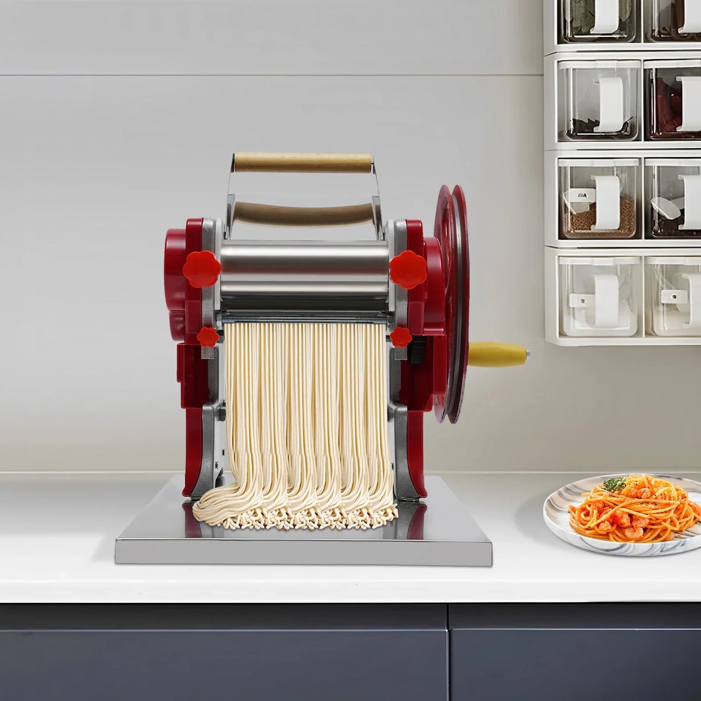 Pasta Maker Machine 0.5-5mm Adjustable Thickness Manual Roller Noodle Cutter Stainless Steel Pasta Press for 5-10 People Use