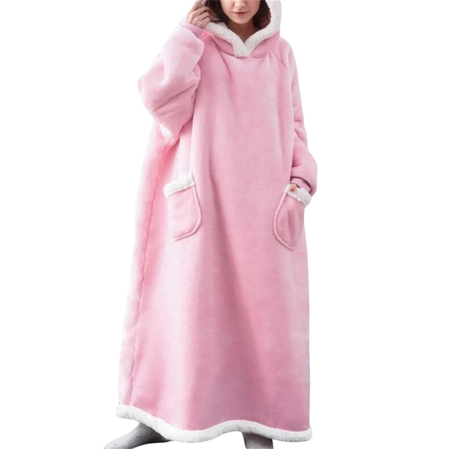 Wearable Blanket Hoodie Long Sleeve Hooded Blanket Oversized Loungewear with Pockets