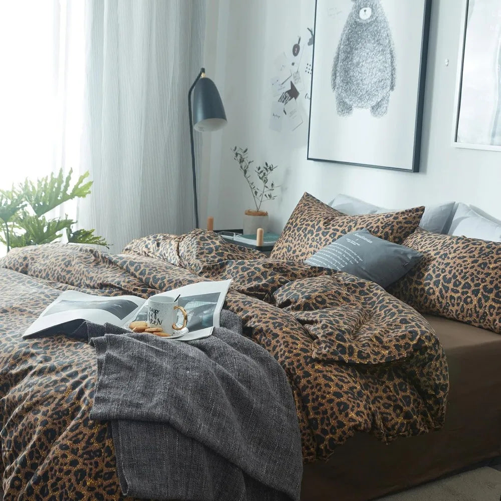Leopard Print Comforter Set King-3 Pieces Animal Cheetah Printed Comforter Sexy Soft Fluffy Brown/Black Floral Print Bed