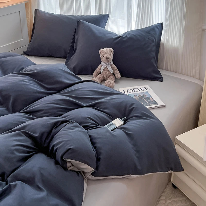 4-Piece Soft Brushed Duvet Cover Set . Solid Color Bedding