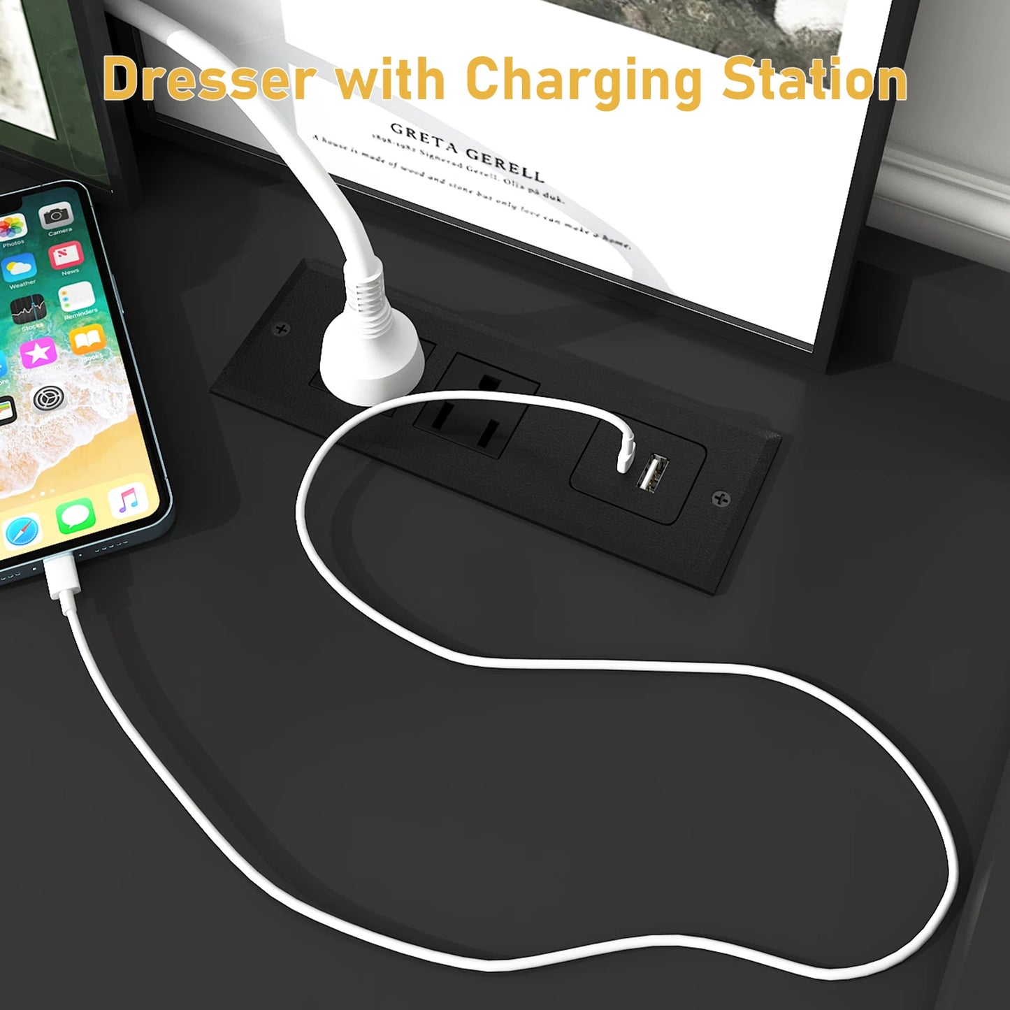 9 Drawer Dresser with LED Light and Charging Station, Modern Chest of Drawers for Closet, Wide Drawer Organizer Cabinet