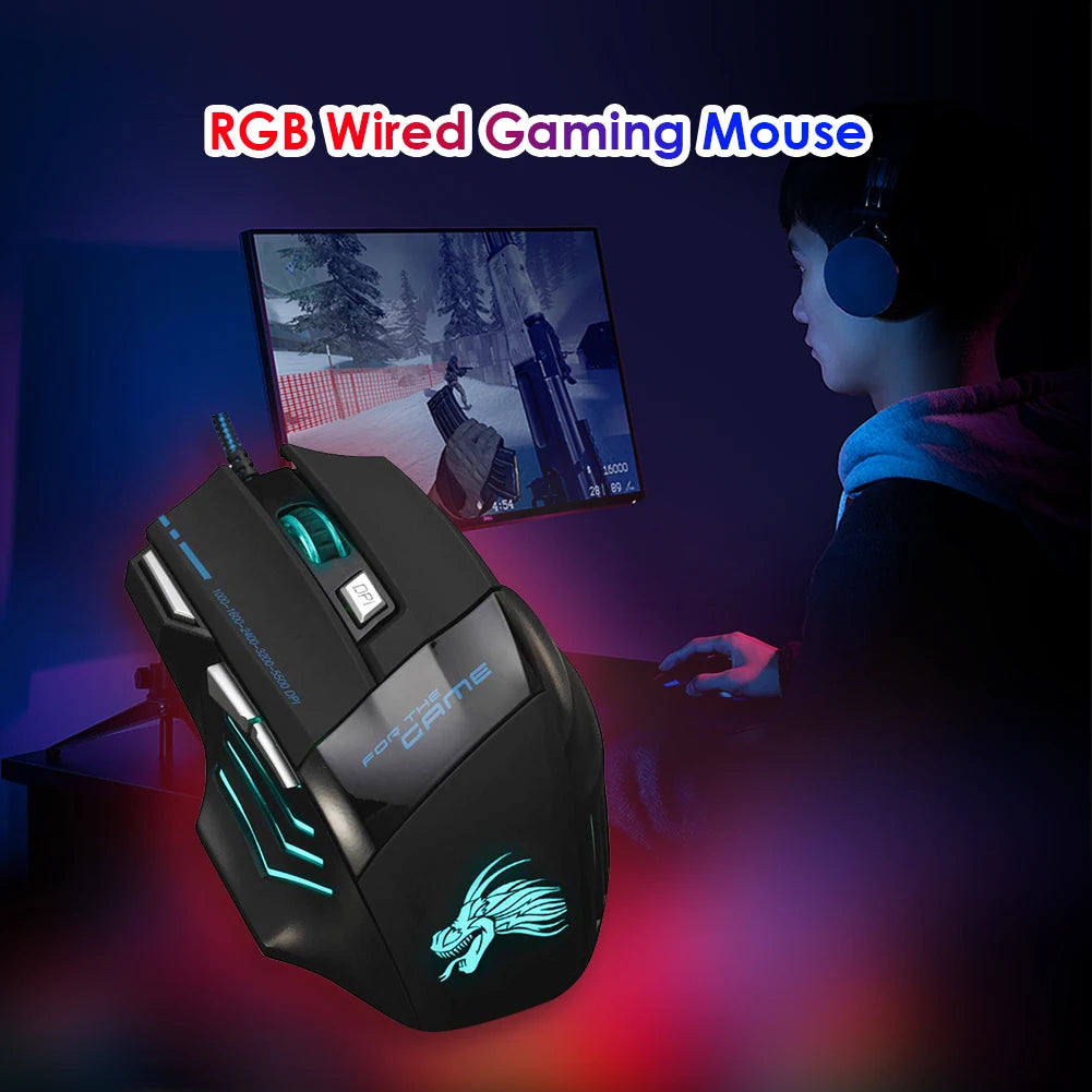 SB Wired Gaming Mouse  7 Button Ergonomic LED Backlit Mouse with 5500 DPI Precision