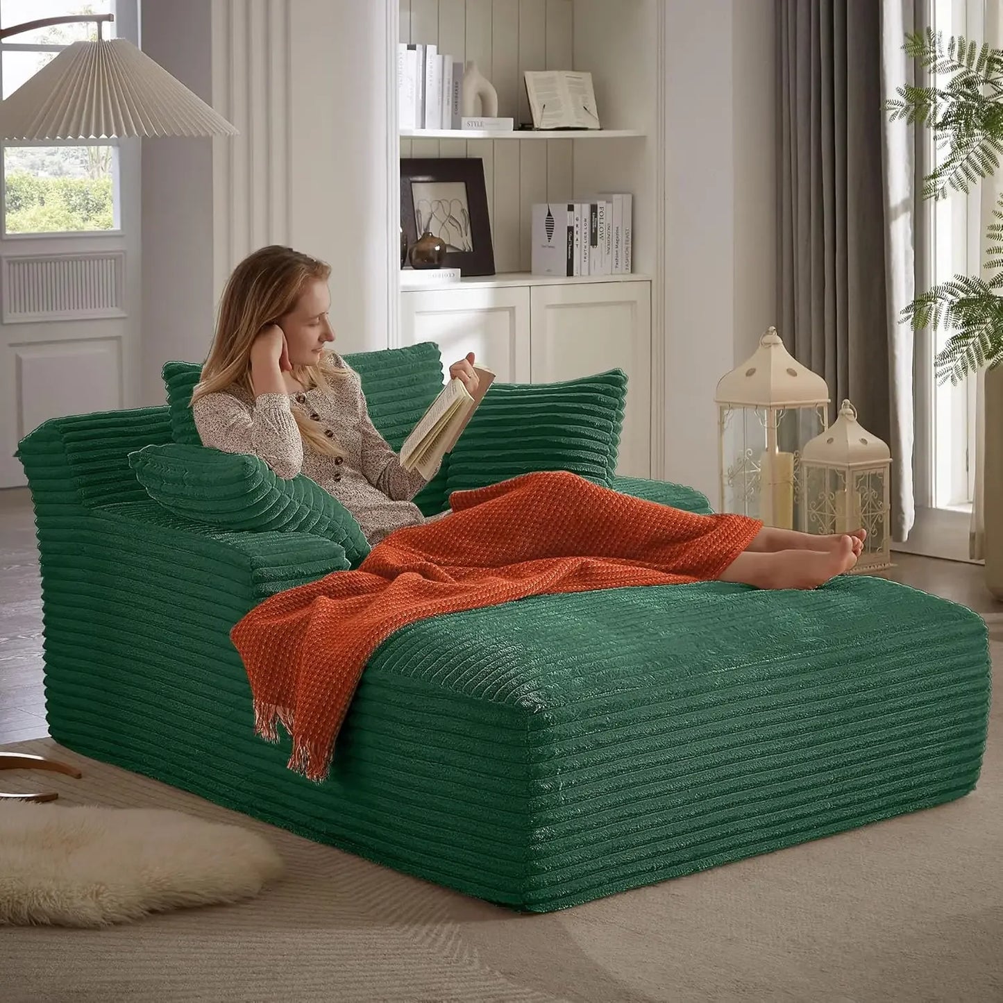 49" Chaise Lounge Indoor, Oversized Chaise Lounge Chair with 3 Comfy Pillows for Living Room Bedroom, Wide Arms Corduroy Fabric