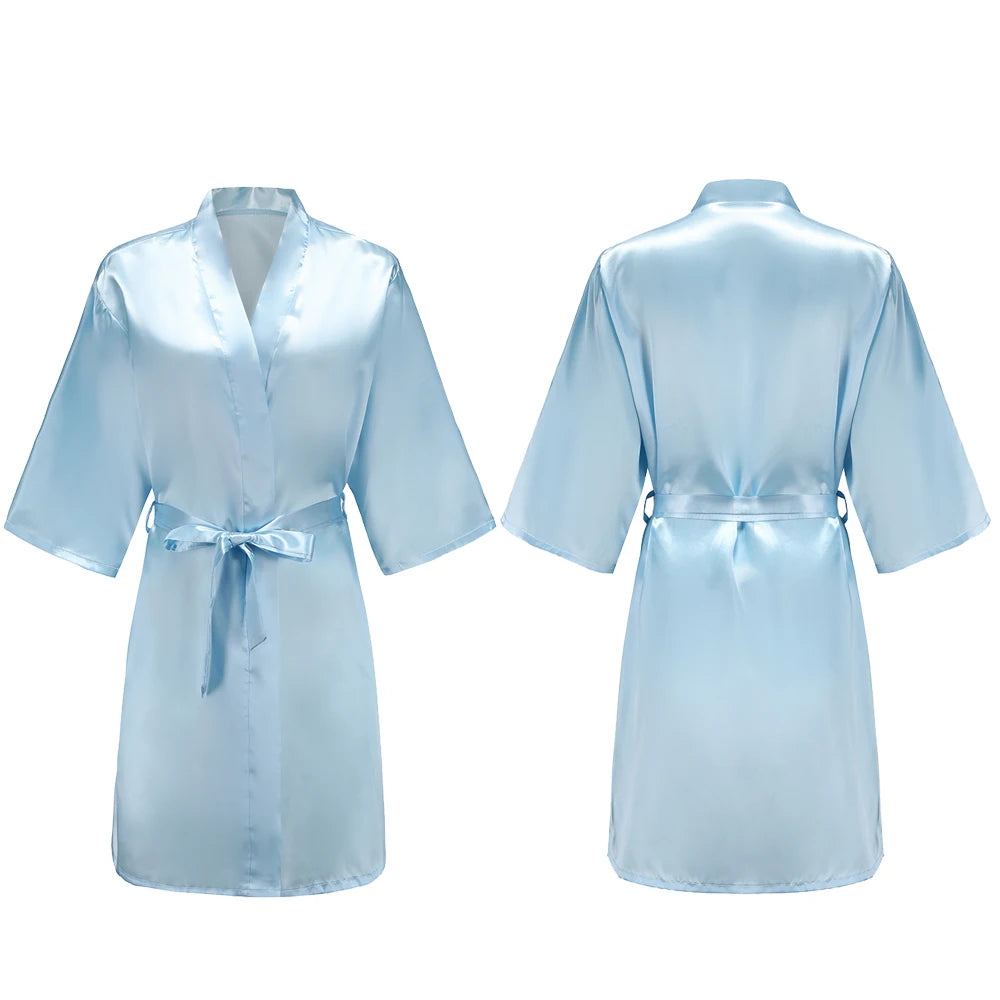 Women's Satin Pajama Set. Short Sleeve Robe & Shorts Loungewear