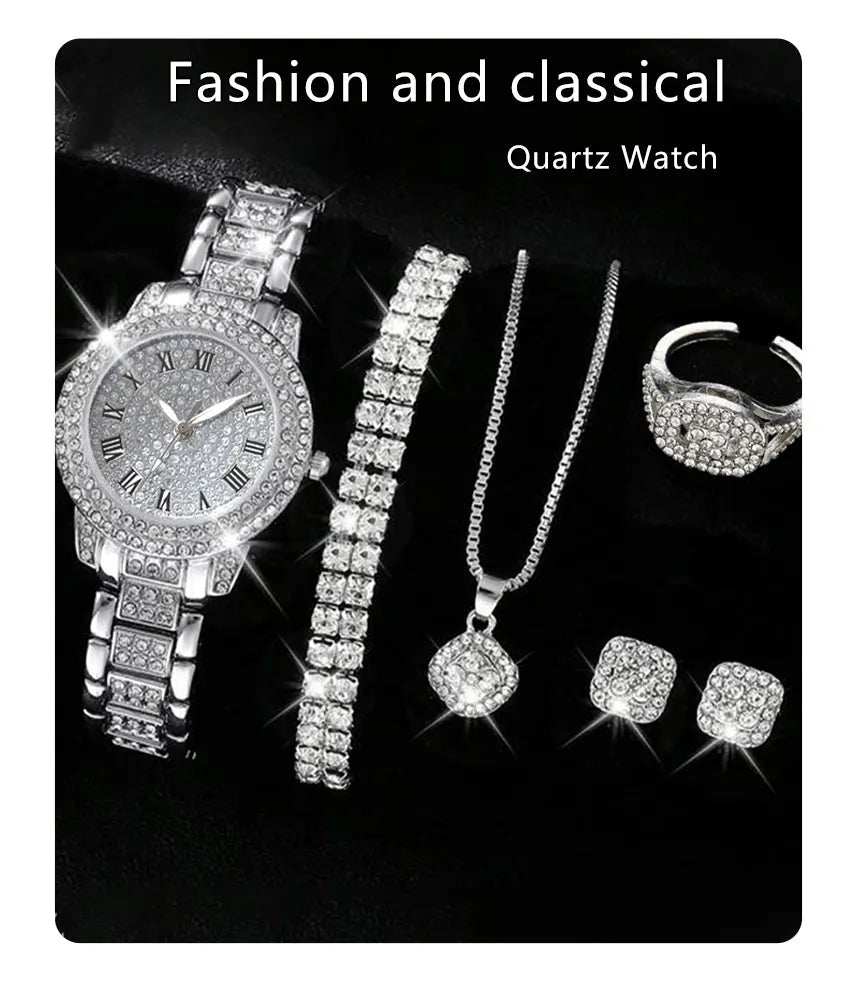 Luxury Women’s Watch & Jewelry Gift Set. Elegant Crystal Fashion Collection