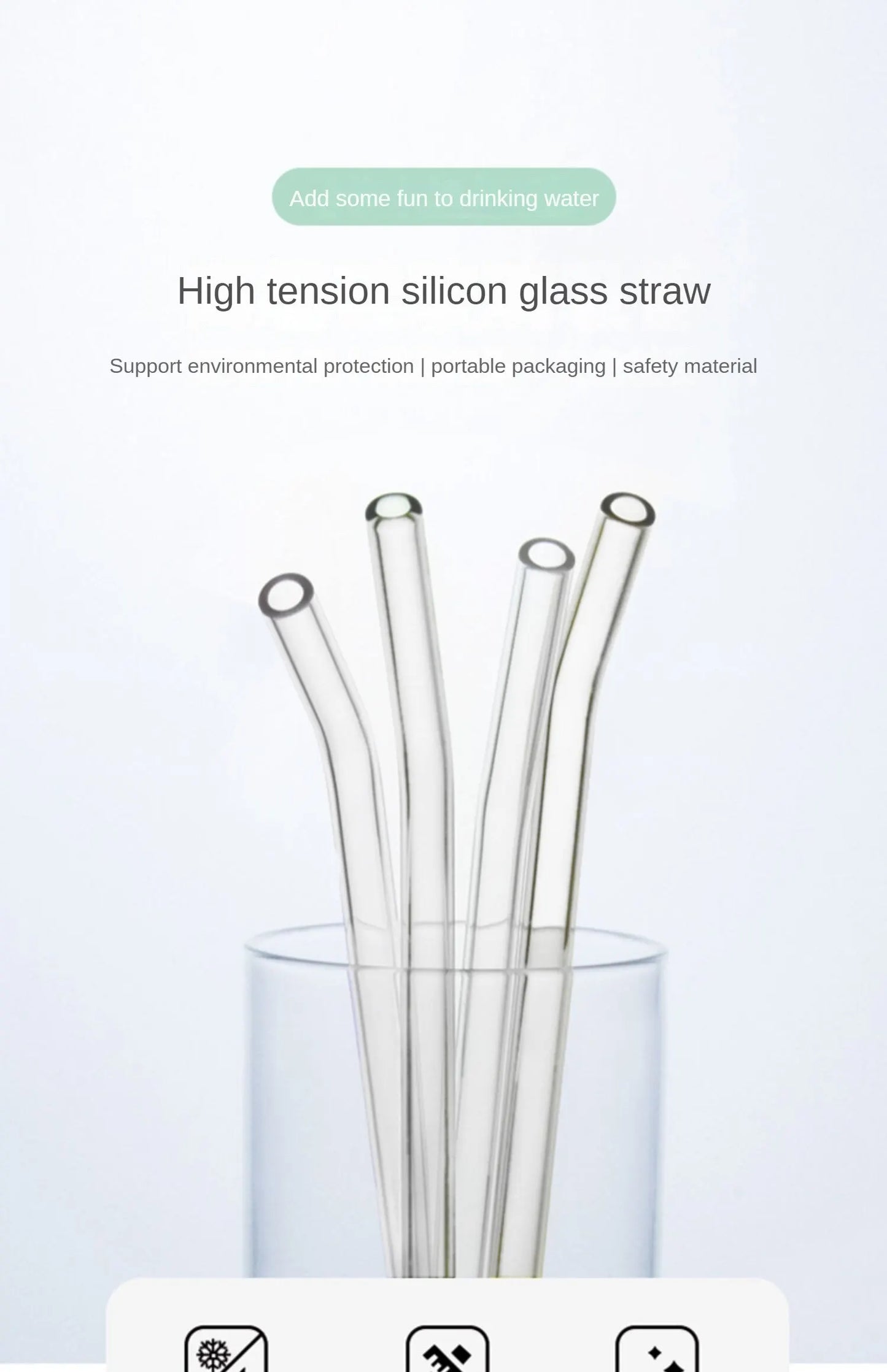 1set Heat Resistant Glass Straws with Brush - Set of 5 - Reusable and Washable,Perfect for Smoothies, Milkshakes, Tea, Juice