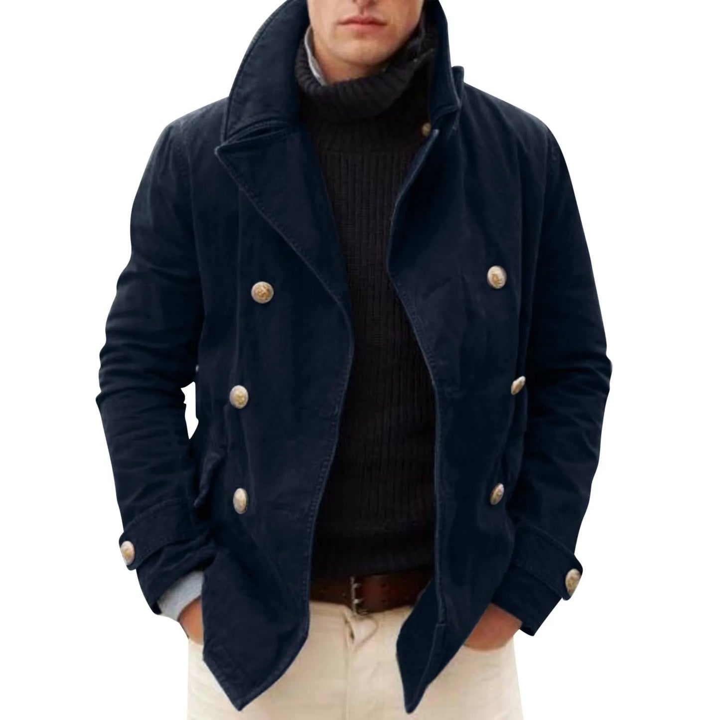 Men’s Classic Double Breasted Wool Blend Peacoat Jacket