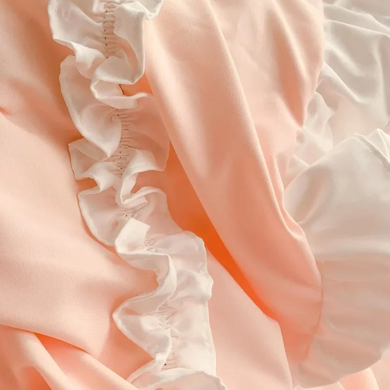 Elegant Ruffled Lace Bedding Set. Luxury Princess Style