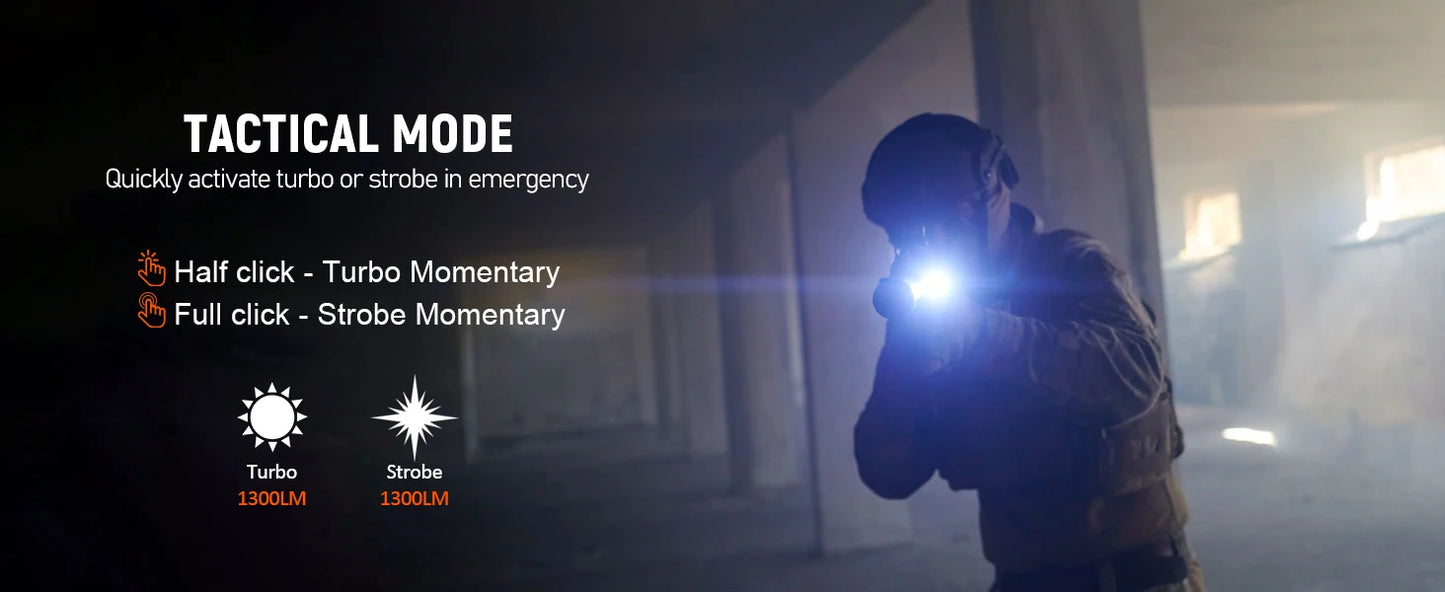 Wurkkos TD07 Tactical Flashlight .1300 Lumens, 479M Long Range, IP68 Waterproof  Description: