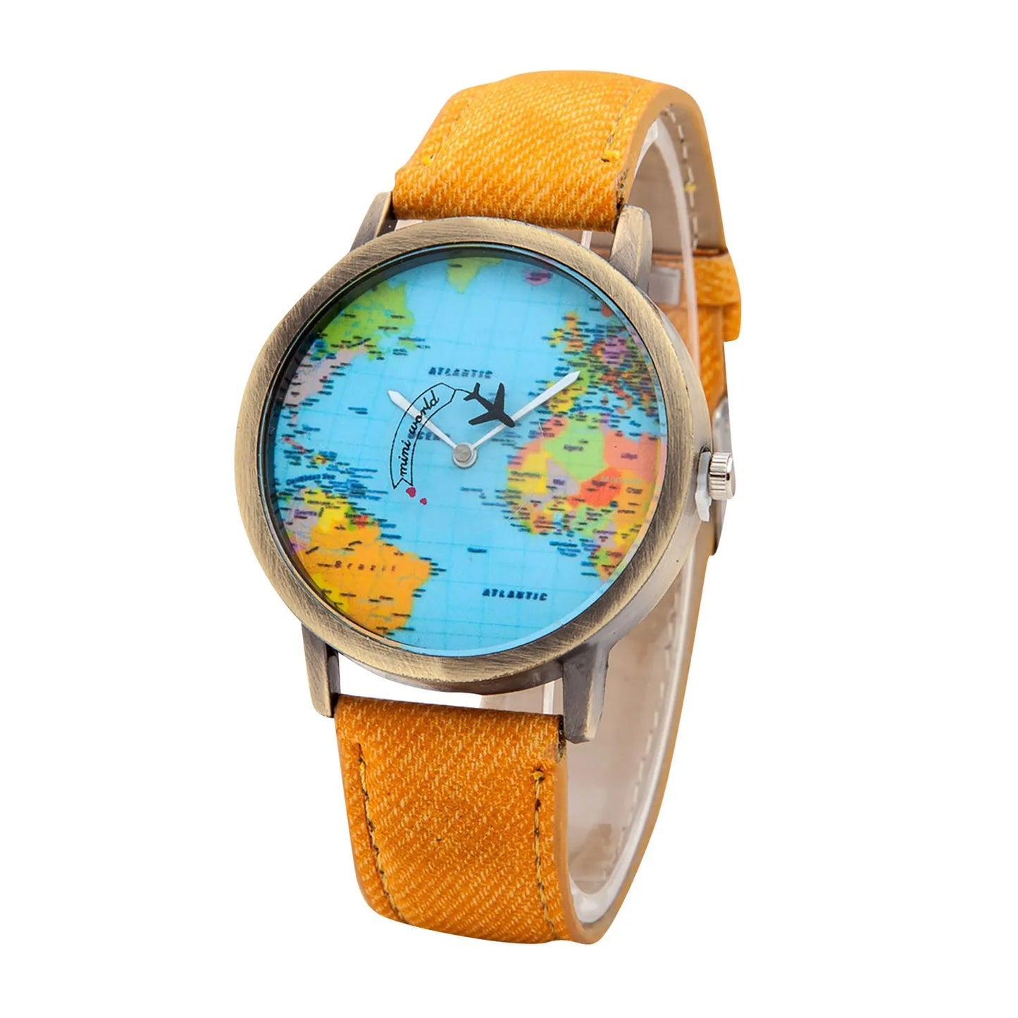 Women’s World Map Quartz Watch . Casual Leather Strap Fashion Timepiece