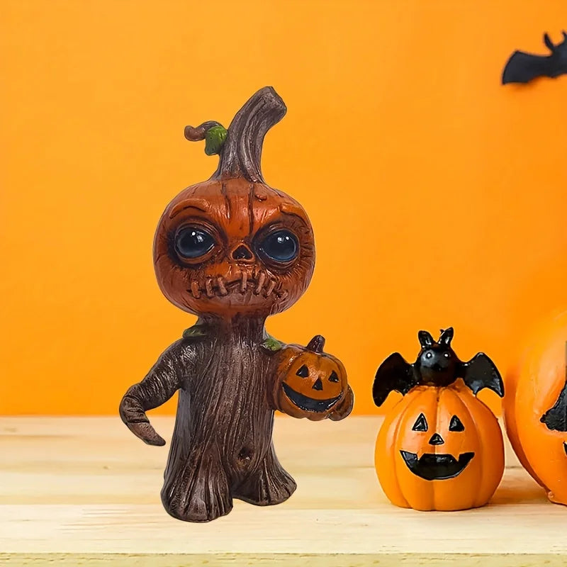 Halloween Pumpkin Tree Stump Figurine. Resin Jack-O’-Lantern Character Statue for Spooky Fall & Halloween Home Décor