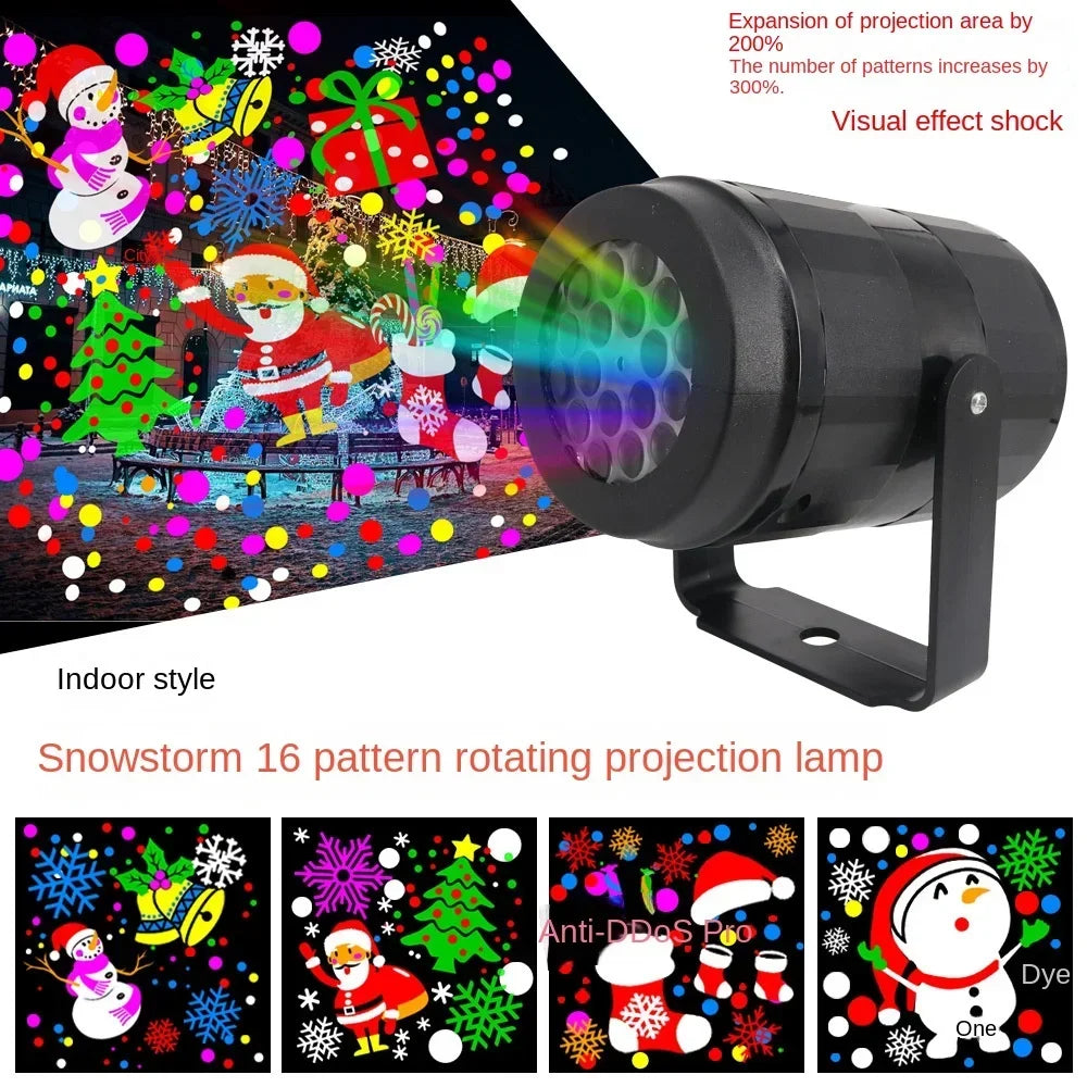 Christmas Snowflake Projector Light . Rotating LED Holiday Decoration with 16 Festive Patterns