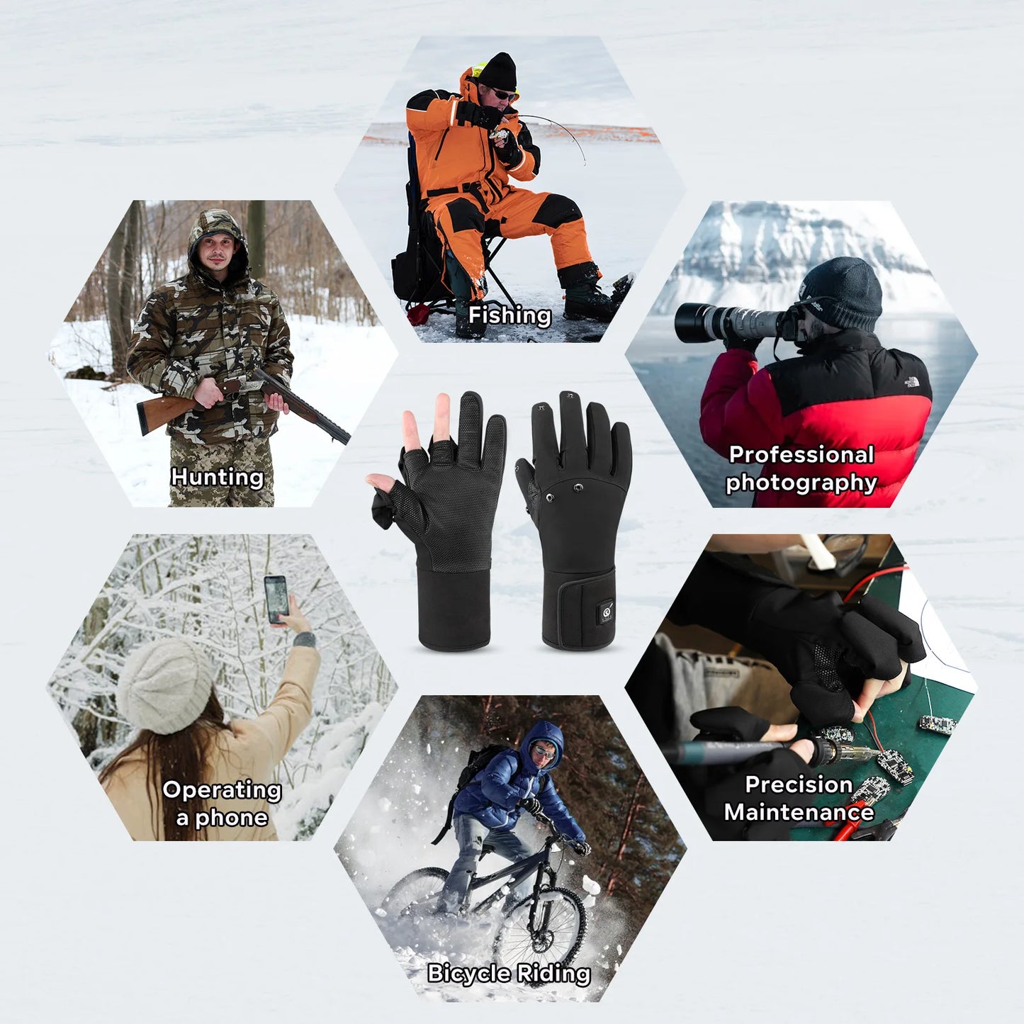 Savior Heated Fishing Gloves Waterproof Windproof 2 Finger
