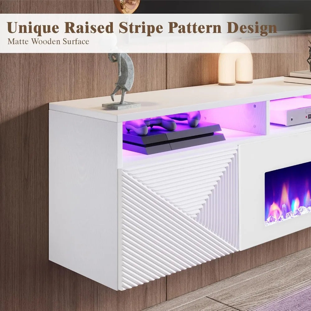80 inch Floating TV Stand with 40" Electric Fireplace, Wall Mounted Electric Fireplace Entertainment Center with Storage Space,