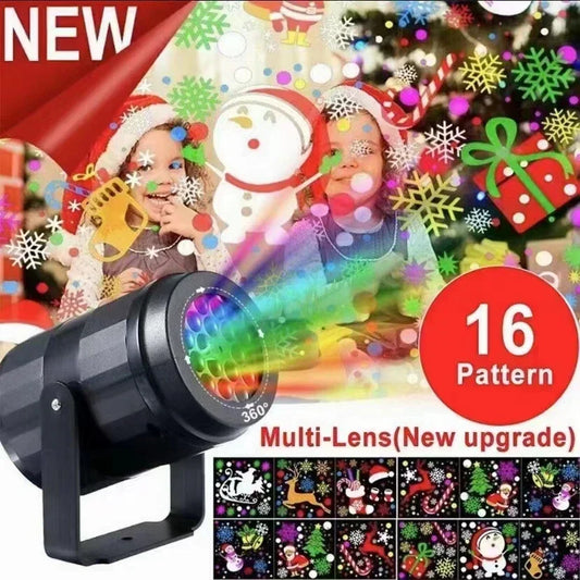 Christmas Snowflake Projector Light . Rotating LED Holiday Decoration with 16 Festive Patterns