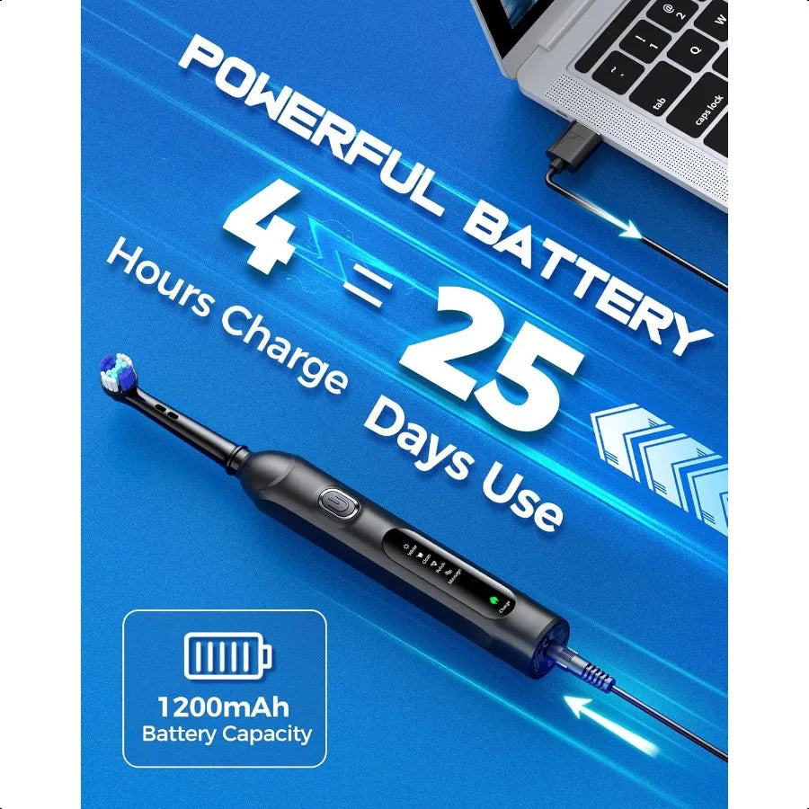 Rotating Electric Toothbrush for Adults with 8 Brush Heads 2 Types 4 Modes Deep Clean Electric Toothbrush with Rechargeable Pow